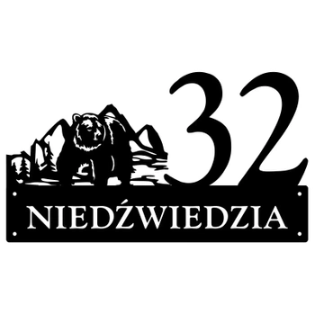 Numer na dom z grafiką niedźwiedzia